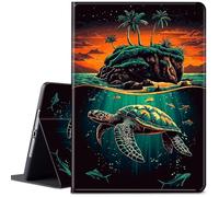 for Amazon Fire HD 10 Tablet Case (13th/11th Generation, 2023/2021 Release) 10.1", Multi-Angle Slim Stand Smart Cover w/Auto Wake/Sleep for Kindle Fire HD 10 Plus,Green Sea Turtle and Island