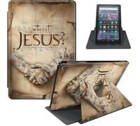 for Amazon Fire HD 8 & 8 Plus Tablet Case (12th/10th Generation, 2024/2022/2020), 360° Rotating PU Leather Stand Cover with Auto Sleep/Wake, Multi-Angle Viewing, Hand with Jesus Message