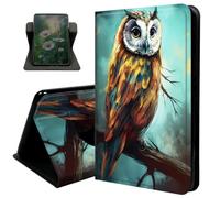 for Amazon Kindle Fire 7 (9th/7th/5th Generation, 2019/2017/2015 Release) 7" Tablet Case, with Auto Sleep/Wake 360 Degree Rotating Swivel Adjustable Stand Cover,owl Sitting on Branch