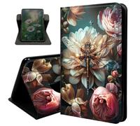 for Amazon Kindle Fire 7 (9th/7th/5th Generation, 2019/2017/2015 Release) 7" Tablet Case, with Auto Sleep/Wake 360 Degree Rotating Swivel Adjustable Stand Cover,Cute Rose Dragonfly