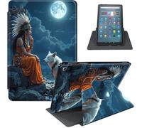 for Amazon Kindle Fire Max 11 Case (13th Generation, 2023 Release) 11", 360° Rotating PU Leather Stand Cover with Auto Sleep/Wake, Multi-Angle Viewing, Native American and Wolf
