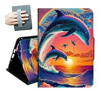 for Amazon Kindle Fire Max 11 Case (13th Generation, 2023 Release) 11" with Hand Straps and Auto Wake/Sleep PU Leather Slim Multiple Angles Stand Smart Cover,Dolphins in The Sunset