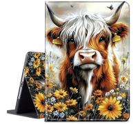 for Amazon Kindle Fire Max 11 Case (13th Generation, 2023 Release),with Auto Wake/Sleep PU Leather Multi-Angle Stand Smart Cover Cases for Fire Max 11 Tablet 11'',Highland Cow and Wild Daisy