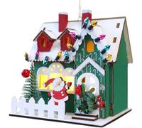For AMERICAN Style DIY Miniature Christmas House Ornament in Wood with Red Brick and Snowy Roof, for Creating Holiday Ambiance at Home (B)