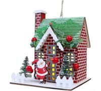For AMERICAN Style DIY Miniature Christmas House Ornament in Wood with Red Brick and Snowy Roof, for Creating Holiday Ambiance at Home (A)
