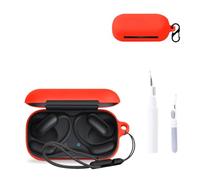 for Anker Soundcore AeroFit 2 Pro Case Cover,NOUKAJU Earphone Protective Cover(with Carabiner + Lanyard + Cleaning Pen) Drop-Proof,Scratch-Proof,Shock-Proof,Case for Soundcore AeroFit 2 Pro(Red)