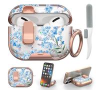 for Apple AirPods Pro 3 Case with Safety Lock & Phone Stand, Blue Floral | Magsafe Compatible,Drop Protection,Two-Piece Design, Clear TPU for Airpod Pro 3rd Generation Case with Keychain & Cleaner Kit