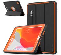 TECHGEAR D-FENCE Design For Apple iPad 10.2" 2021/2020 / 2019 9th, 8th, 7th Generation, Slim Shockproof Tough Rugged Protective Armour Smart Case + Stand, Schools Builders Workman Kids Case [Orange]
