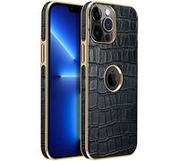 For Apple iPhone 14 Pro Max Case 6.7 Inch 2022, All Inclusive Genuine Leather Logo Visible Design Crocodile Texture Back Phone Cover [Screen & Camera Protection] (Color : Svart)