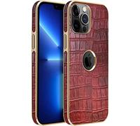 For Apple iPhone 14 Pro Max Case 6.7 Inch 2022, All Inclusive Genuine Leather Logo Visible Design Crocodile Texture Back Phone Cover [Screen & Camera Protection] (Color : Red)