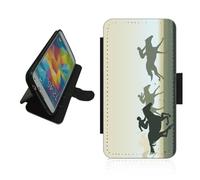 For Apple iPhone/For Samsung Galaxy Horse racing phone case wallet Silicone rubber holder flip case, PU leather back panel, card slots. Phone cover HOR3 Black