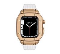 For Apple Watch band Series 7 45mm Modification Mod Kit watch Strap For men women Alloy Watch Case Strap (45mm,White Rose Gold)