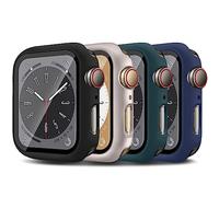 For Apple Watch Series 8 Series 7 45mm Case with Built-in Tempered Glass Screen Protector,4 Pack Ultra Thin Matte Hard PC Protective Cover For iWatch 8 7 45mm Case(Black/Star/Green/Midnight blue)