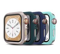 For Apple Watch Series 8 Series 7 45mm Case with Built-in Tempered Glass Screen Protector,4 Pack Ultra Thin Matte Hard PC Protective Cover For iWatch 8 7 45mm Case(Star/Green/Midnight blue/Light blue)