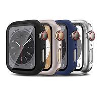 For Apple Watch Series 8 Series 7 45mm Case with Tempered Glass Screen Protector,4 Pack Ultra Thin Matte Hard PC Protective Cover For iWatch 8 7 45mm Case(Transparent/Black/Star/Midnight blue)