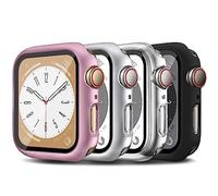 For Apple Watch Series SE 6 5 4 40mm Case with Tempered Glass Screen Protector,4 Pack Ultra Thin Matte Hard PC Protective Cover For iWatch SE 6 5 4 40mm Case(Transparent/Black/Silver/Bright pink)