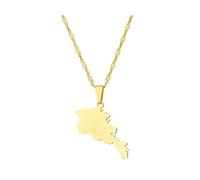 For Armenia Stainless Steel Map Pendant Necklace Earrings And Ring Set Fashionable And Versatile Suitable For Men Women Brides Grooms Suitable For Wedding Parties Various Festivals (model3-gold)