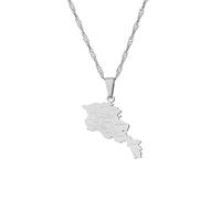 For Armenia Stainless Steel Map Pendant Necklace Earrings And Ring Set Fashionable And Versatile Suitable For Men Women Brides Grooms Suitable For Wedding Parties Various Festivals (model3-silver)