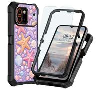 for ATT Trek SN515AR Case with Screen Protector, Military-Grade Shockproof Phone Case, Dual Layer TPU + Hard PC Protection, Wireless Charging, Purple Starfish Seashells