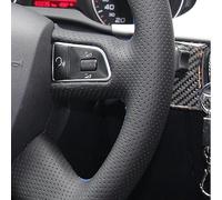 For Audi A3 A4 B8 A6 C6 A8 L Q5 Q7 2007-2011 S8 2008-2009 DIY Black Artificial Leather Car Steering Wheel Cover(Light Blue Thread)