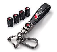 for Audi S Line Keyring with Car Tyre Dust Caps, Tyre Valve Caps and Car Keychain Compatible with Audi S Line S1 S2 S3 S4 S5 S6 S7 S8 SQ2 SQ5 SQ7 SQ8, Black