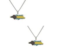 for Bahamas Nassau Island Map Necklace, Bahamas Map with Flag Pendant Vintage Patriotic Map Hip Hop Ethnic Decoration for Women and Men (Silver,1 PCS)