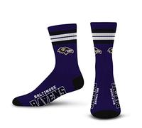 For Bare Feet FBF Originals - NFL 4 Stripe Deuce Crew Socks Size Large 10-13 - Baltimore Ravens