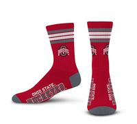 For Bare Feet Mens NCAA 4 Stripe Deuce Crew Socks, Ohio State Buckeyes, Large