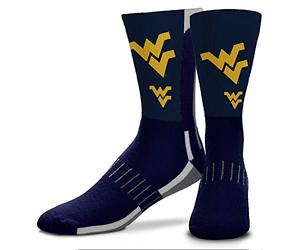 For Bare Feet NCAA Adult State and University Crew Socks - Polyester blend - Unisex - High-performance socks provide superior comfort (West Virginia Mountaineers - Indigo/Navy, Adult Medium)