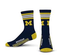 For Bare Feet NCAA Michigan Wolverines 4 Stripe Deuce Crew Sock Team Color MEDIUM