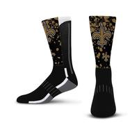For Bare Feet NFL Men Women Team Color Logo Game Day Digi Mashup Performance Warm & Cold Weather Comfort Crew Sock, New Orleans Saints - Black, Large