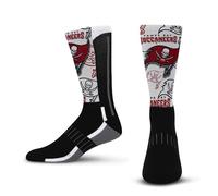 For Bare Feet NFL Men Women Team Color Logo Game Day Montage Performance Warm & Cold Weather Comfort Crew Sock, Tampa Bay Buccaneers - Black, Large