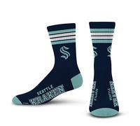 For Bare Feet NHL Seattle Kraken 4 Stripe Deuce Crew Socks-Large (10-13)