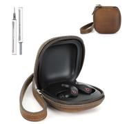 for Beats Powerbeats Fit 2025 Leather Case - Vintage Cowhide Cover with Keychain&Cleaner Kit | Shockproof Charging Case | Camel