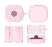 For Beats Powerbeats Fit BT Earphone Protective Cover with Bracket & Metal Carabiner Headphones Cover Housing Waterproof BT Earbuds Case for Outdoor Travel Camping (Pink)