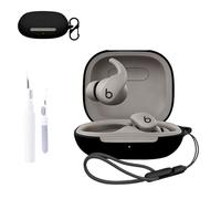 for Beats Powerbeats Fit Case Cover,NOUKAJU Earphone Protective Cover(with Carabiner + Lanyard + Cleaning Pen) Drop-Proof,Scratch-Proof,Shock-Proof,Case for Beats Powerbeats Fit(Black)