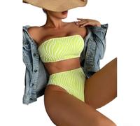 for Bikini Set Women Striped Bandeau Two Piece Swimsuit High Waisted Bathing Suits with Tummy Control for Beach Holiday UK Sizes S-L