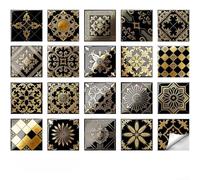 For Black Gold Floral Pattern PVC Wall Decals Waterproof Removable Peel and Vinyl Stickers Classic Art Design for Home Office Bathroom Floor for tile Decoration 20 Count(D)
