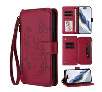 for Blackview Oscal Flat 1C Case PU Leather Embossed Buttrefly Flower Shockproof Zipper Flip Wallet Phone Case Magnetic Closure Viewing Stand Notebook Bumper Cover with Card Holder Red