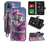 for Blu View Speed Ultra 5g B1660v Wallet Phone Case with RFID Blocking, 4 Card Holders, Kickstand, Wrist Strap - Magnetic Leather Flip Protective Cover for Women & Men,Embrace Pink Flowers Skulls