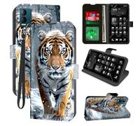 for Blu View Speed Ultra 5g B1660v Wallet Phone Case with RFID Blocking, 4 Card Holders, Kickstand, Wrist Strap - Magnetic Leather Flip Case Protective Cover for Women & Men,A Orange Tiger in The Snow