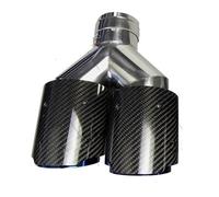 For BMW 1PCS Dual Carbon Fiber + Stainless Steel Burnt Blue Universal Auto Car Exhaust Tip Double End Pipe Exhaust Muffler Pipe(Left in60-out89mm)