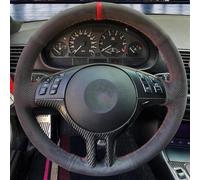 For BMW For E39 For E46 For 325i For E53 For X5 Auto Interior DIY Car Steering-Wheel Cover Car Steering Wheel Cover Soft Suede Wheel Sleeve Protector(Red Thread)