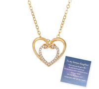 For Bonus Daughter - Always Shine Like The Brightest Star Necklace, Infinity Double Heart Pendant Necklace, To My Bonus Daughter Jewelry Gifts from Stepdad Stepmom (Gold)