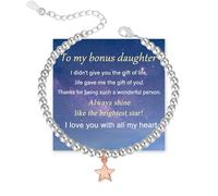For Bonus Daughter-Gift of You Bracelet, Star Charm Bead Bracelet, To My Bonus Daughter Round Beaded Bracelets with Gold Star, Stainless Steel Adjustable Charm Bracelets Gift for Her (Rose Gold)
