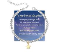 For Bonus Daughter-Gift of You Bracelet, Star Charm Bead Bracelet, To My Bonus Daughter Round Beaded Bracelets with Gold Star, Stainless Steel Adjustable Charm Bracelets Gift for Her (Gold)