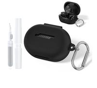 for Bose New QuietComfort Earbuds (2024) Case Cover with Cleaning Kit, Soft Silicone Protective Earbuds Case with Carabiner, Logo and Front LED Visible (Black)