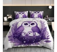 For Boys Teens Bedding Duvet Cover Set Cute Owl Family Brushed Soft Microfiber Comforter Cover Purple with Zipper Closure and Corner Ties Room Decor Super King 102x87 inch