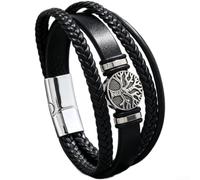 for braided Leather Bracelet Men Retro for Tree of Life Design(Black 21cm)