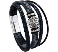 for braided Leather Bracelet Men Retro for Tree of Life Design(Blue 21cm)
